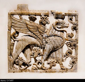Openwork plaque with ram-headed sphinx Neo Assyrian 9th?8th century B.C. Mesopotamia Nimrud ancient Kalhu Assyrian Ivory 8cm